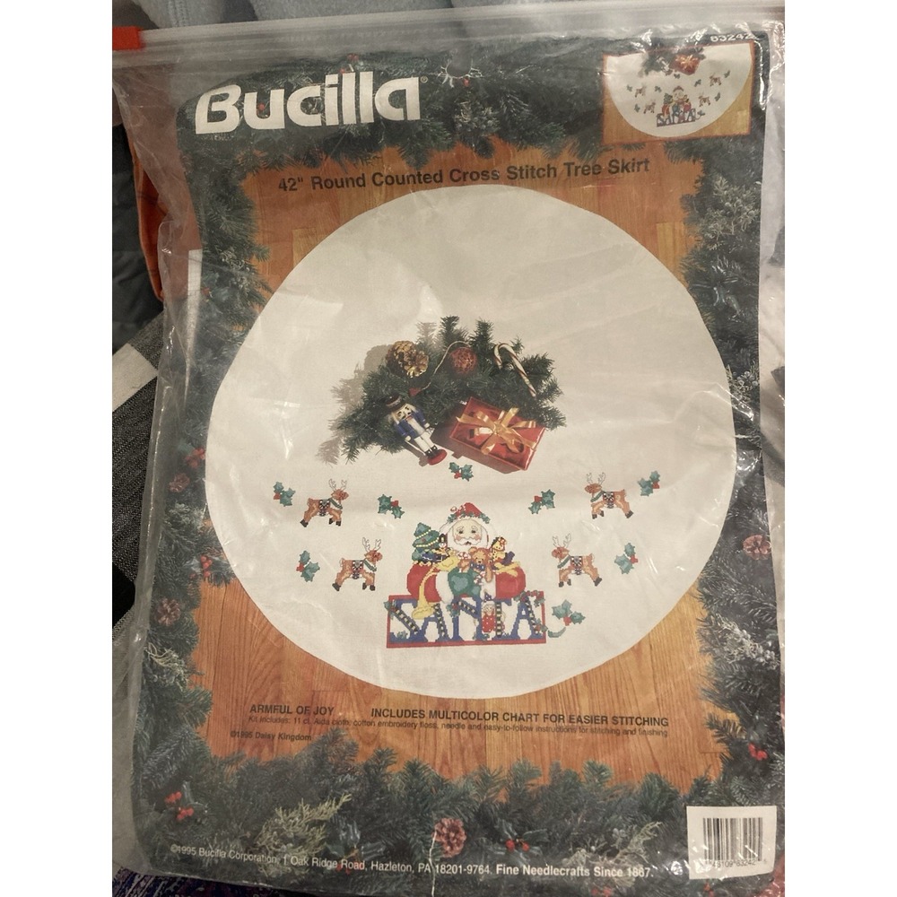 Bucilla Counted Cross Stitch Christmas Tree Skirt 42" Round Armful of Joy #83242
